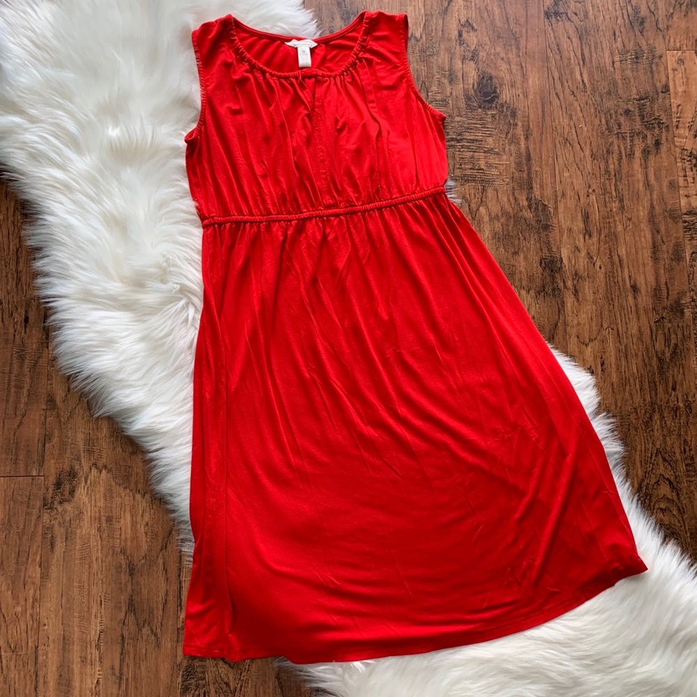 Maternity Dress Red Medium Sleeveless Empire Waist